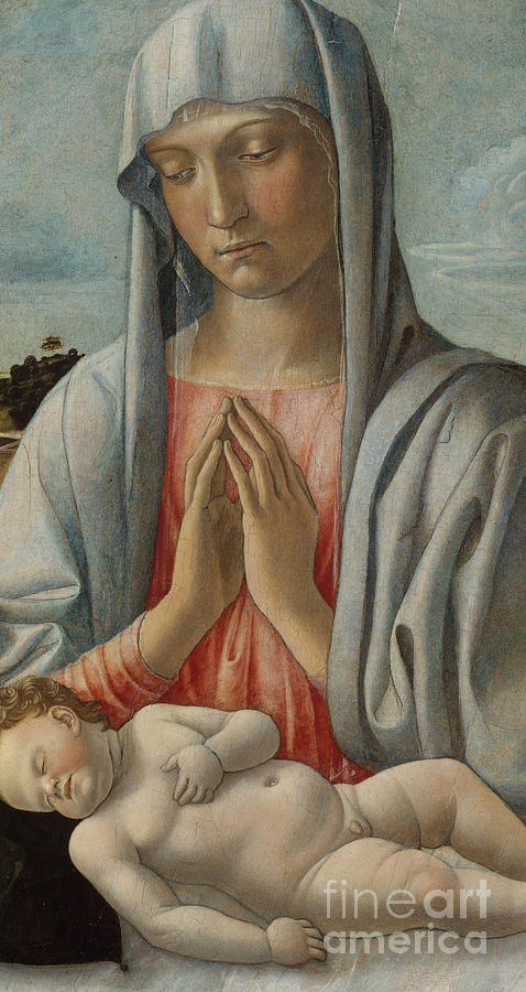 Giovanni Bellini Painting - Madonna Adoring the Sleeping Child by Giovanni Bellini