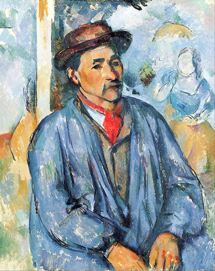 Hat Painting - Man in a Blue Smock #3 by Paul Cezanne