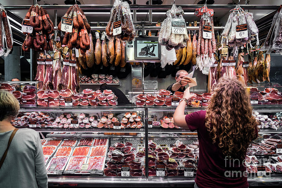 Meat And Sausage Shop In La Boqueria Market Barcelona Spain #3 Photograph by JM Travel Photography