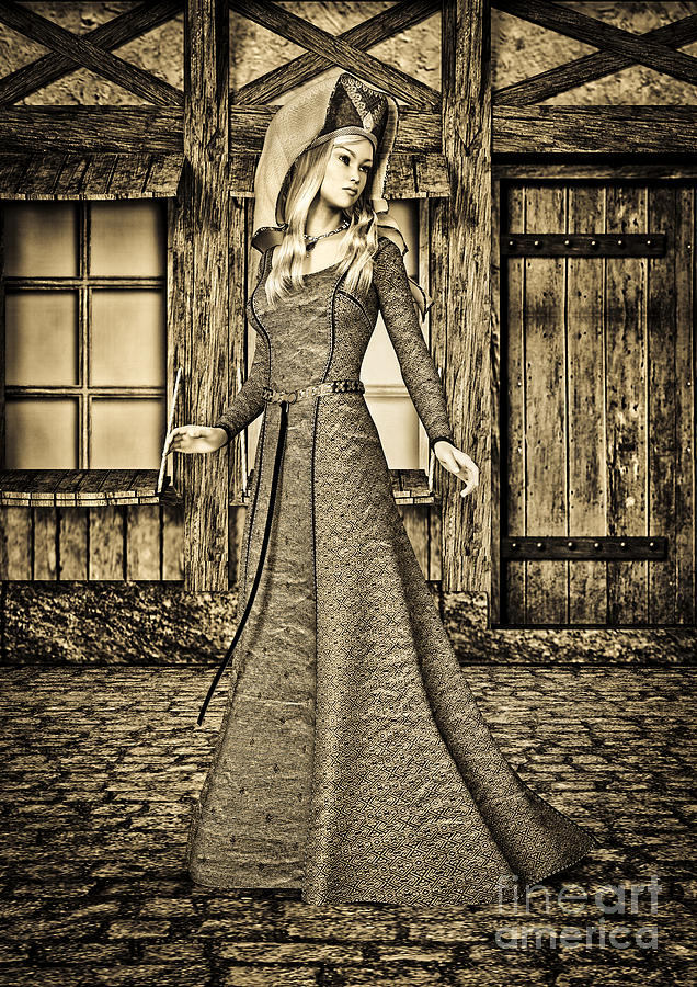 Vintage Digital Art - Medieval Lady #3 by Design Windmill