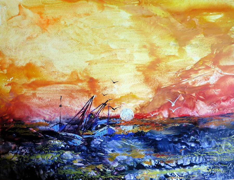 Mersea Island Sunset #3 Painting by Angelina Whittaker Cook