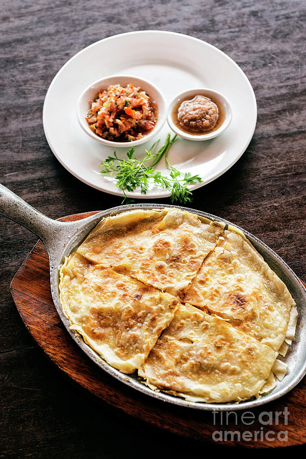 Mexican Cheese Quesadilla With Salsa And Chilli Sauce #3 Photograph by JM Travel Photography