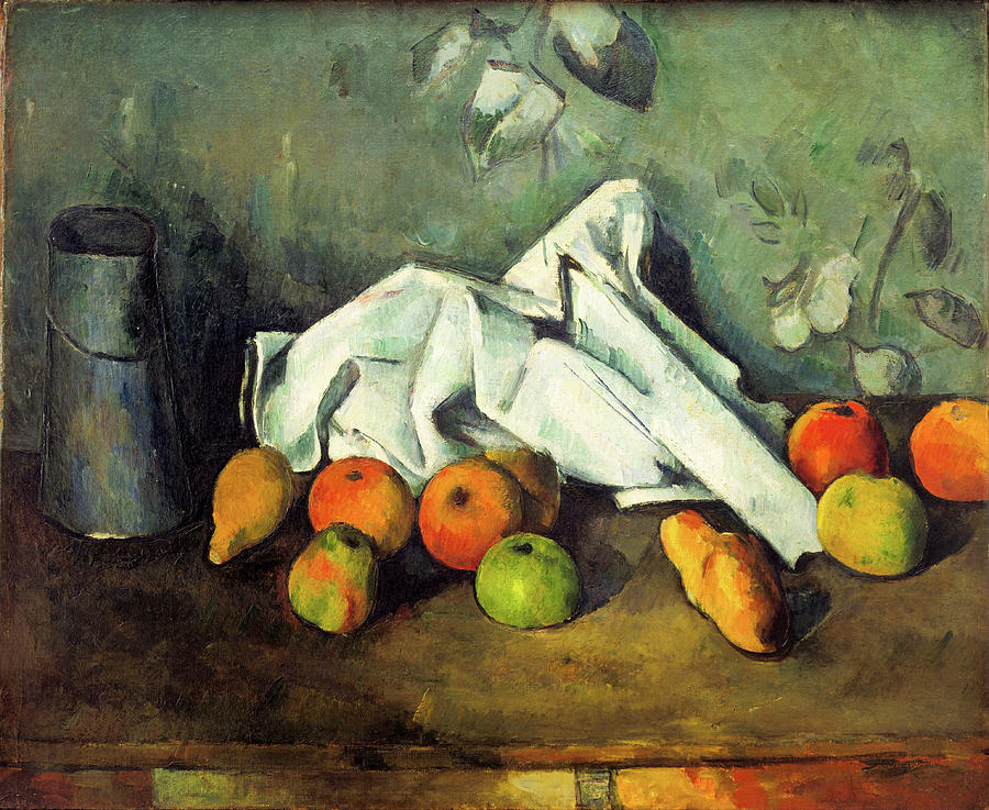 Apple Painting - Milk Can and Apples #3 by Paul Cezanne