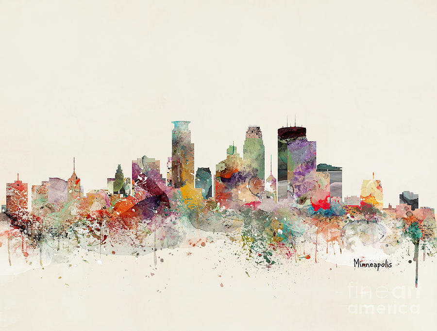 Minneapolis Minnesota Skyline #3 Painting by Bri Buckley