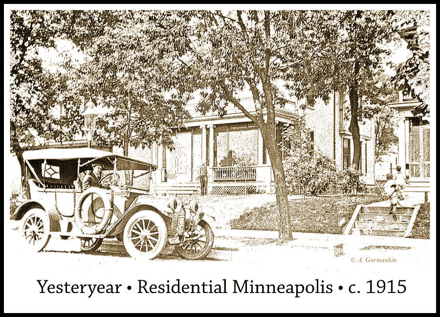 Minneapolis Residential Street, Model T Ford, c.1915, Vintage Ph Photograph by A Macarthur Gurmankin