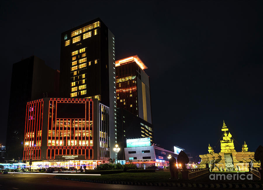Modern Buildings In Phnom Penh City Street Cambodia At Night #3 Photograph by JM Travel Photography