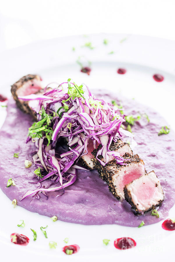 Modern fusion gourmet food cuisine seared tuna fish meal #3 Photograph by JM Travel Photography