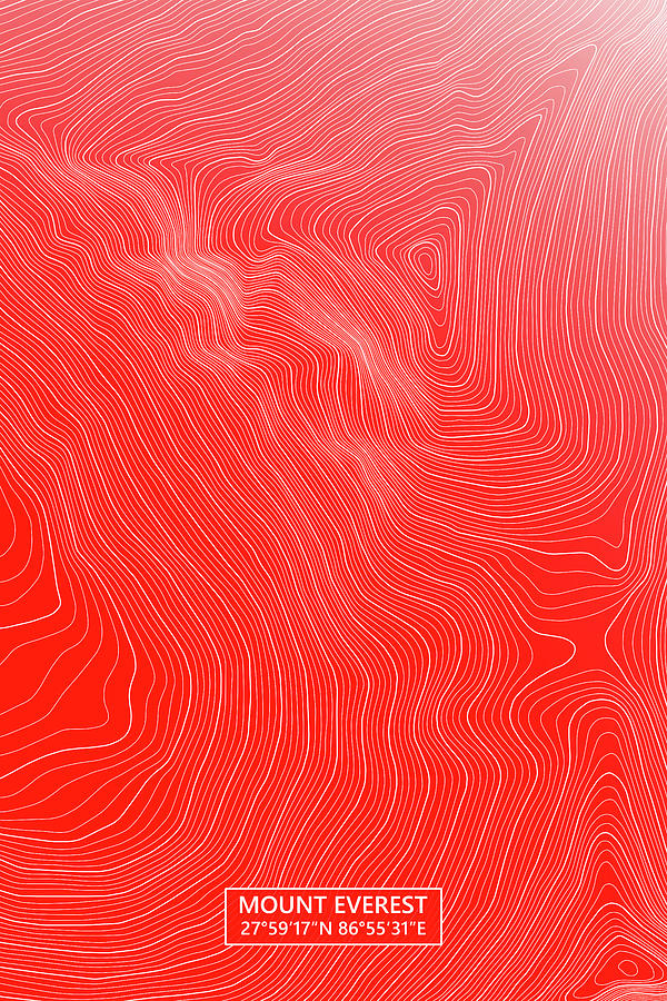 Mount Everest Colored Contour Map Of Mount Everest In Nepal Digital Art