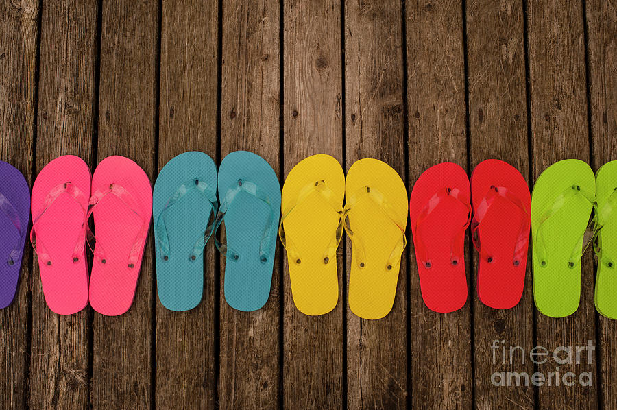 multi colored flip flops