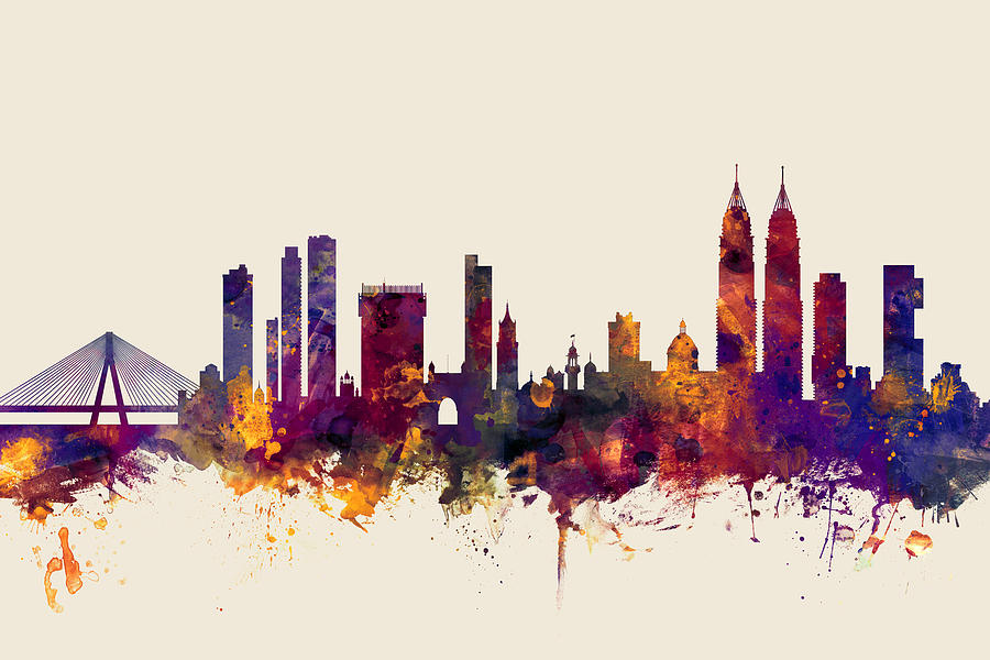 Watercolour Digital Art - Mumbai Skyline India Bombay #3 by Michael Tompsett