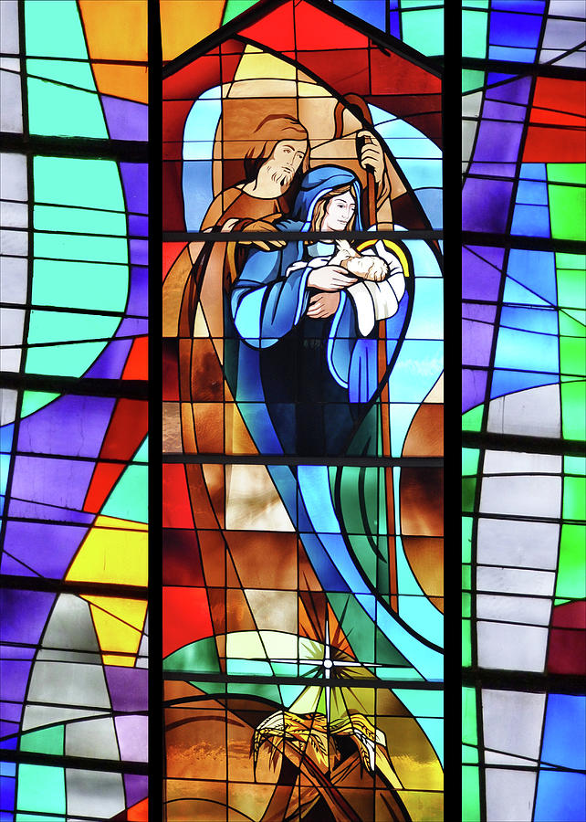 Nativity Stained Glass #4 Painting by Munir Alawi