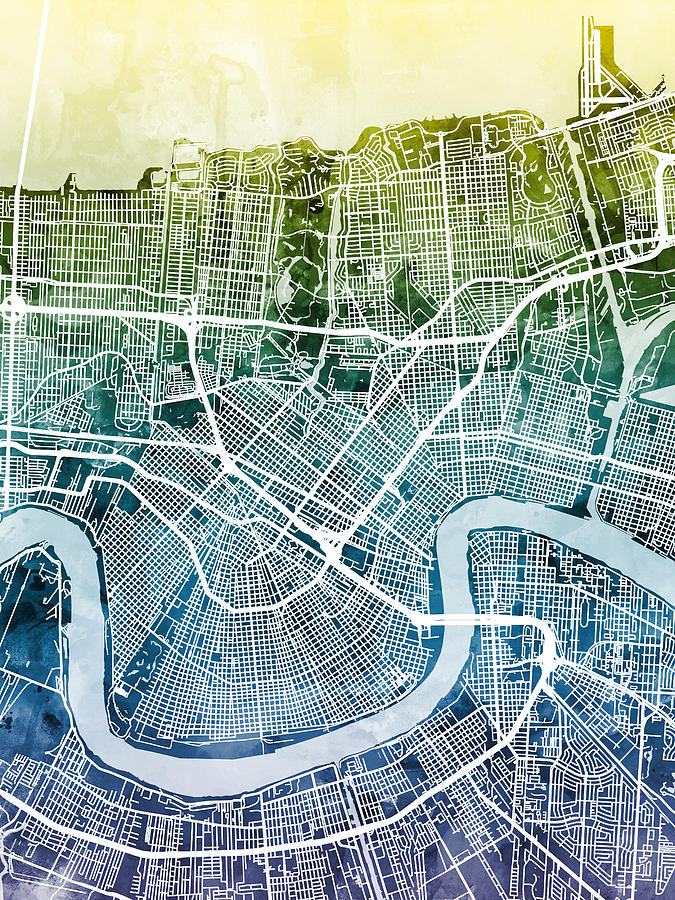 New Orleans Digital Art - New Orleans Street Map #3 by Michael Tompsett