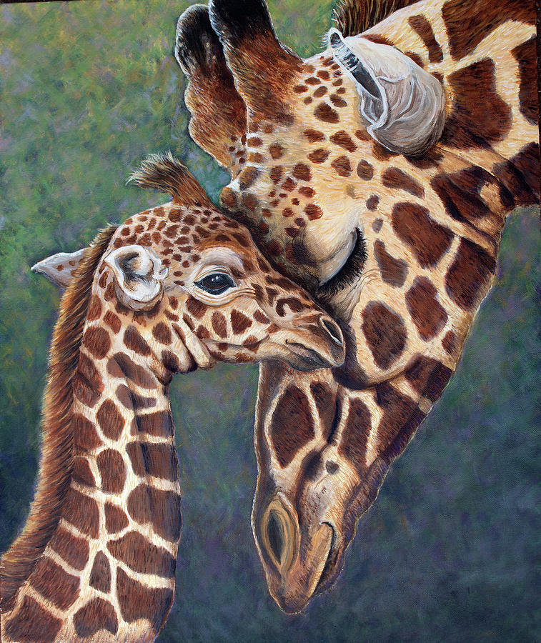 Giraffe Painting - Love From Above by Kelly Pedersen