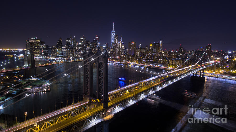 New York City, Manhattan Bridge at Night #4 Photograph by Mike Gearin