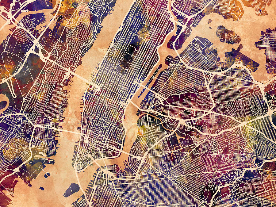 New York City Digital Art - New York City Street Map #3 by Michael Tompsett