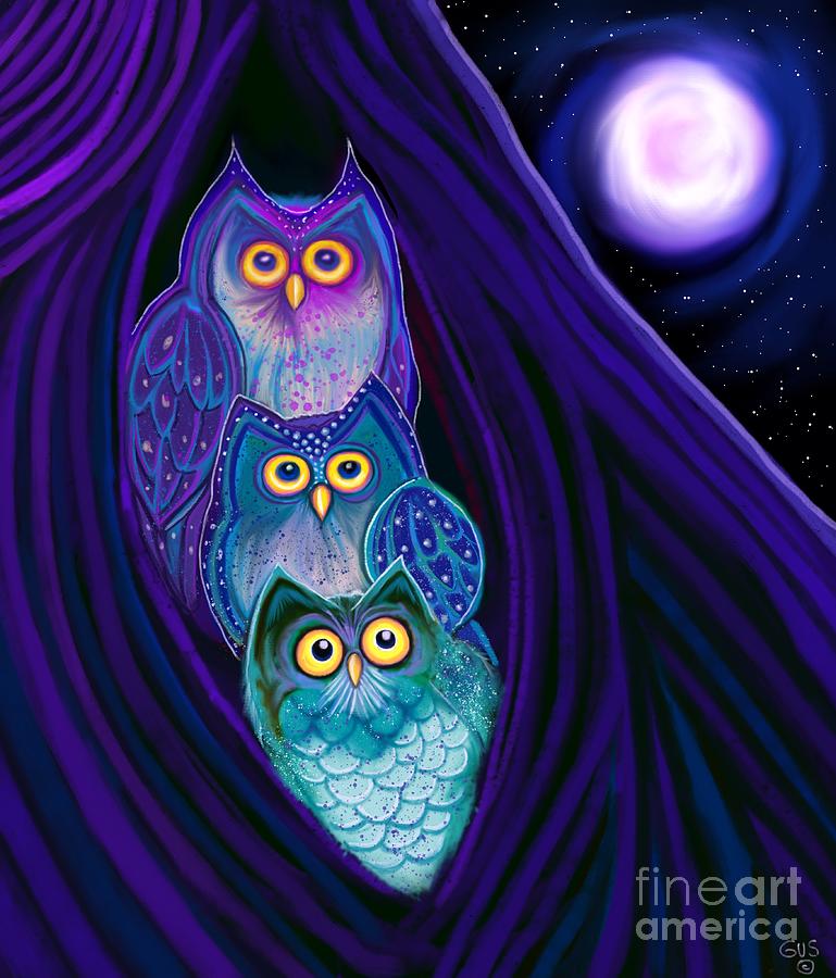Bird Digital Art - 3 Night Owls by Nick Gustafson
