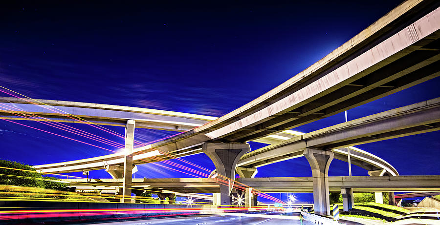 Night Traffic With Light Trails On Highway Interchange #3 Photograph by Alex Grichenko