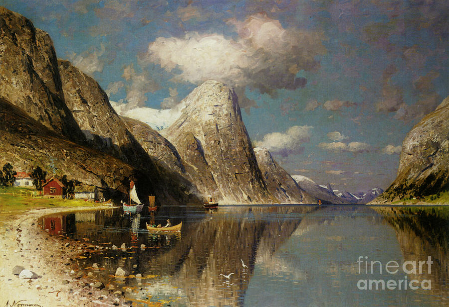 Adelsteen Normann Painting - Norwegian fjord landscape #3 by Celestial Images