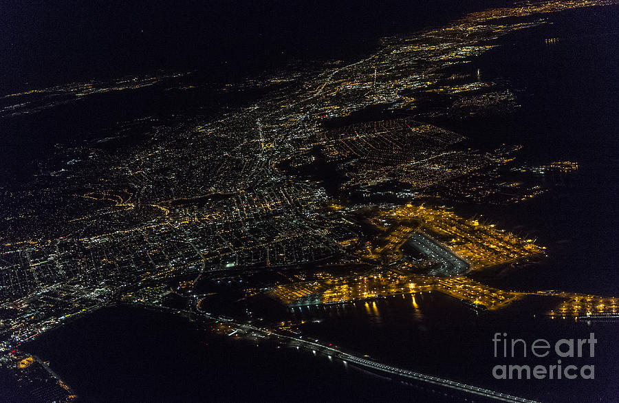 Oakland California at Night Aerial Photo Photograph by David Oppenheimer