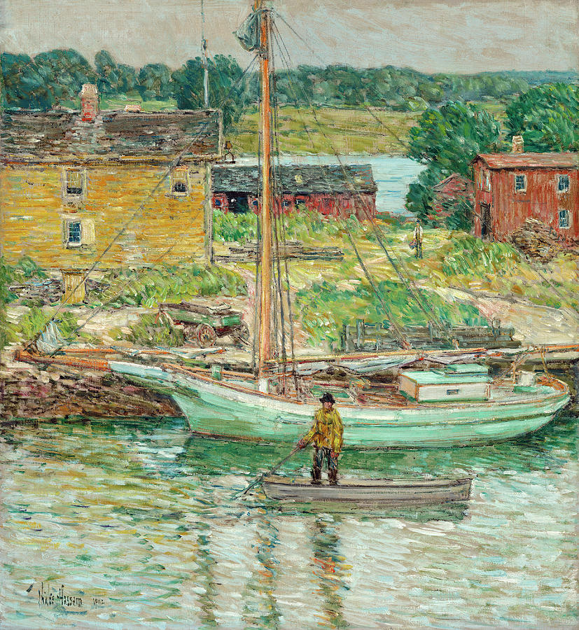 Oyster Sloop, Cos Cob #3 Painting by Childe Hassam