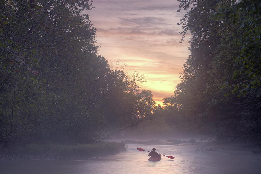 Paddling in mist #3 Photograph by Robert Charity