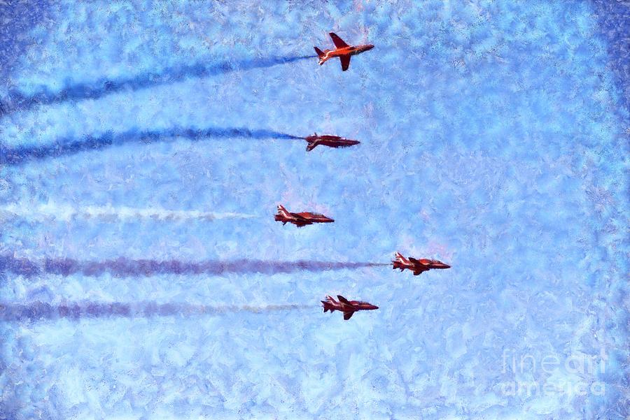 Painting of Red Arrows aerobatic team #4 Painting by George Atsametakis