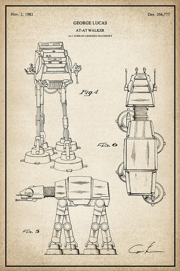 Patent Drawing for the At-At Walker All Terrain Armored Transport from Star Wars - PART 2 of 3 #3 Photograph by SP JE Art
