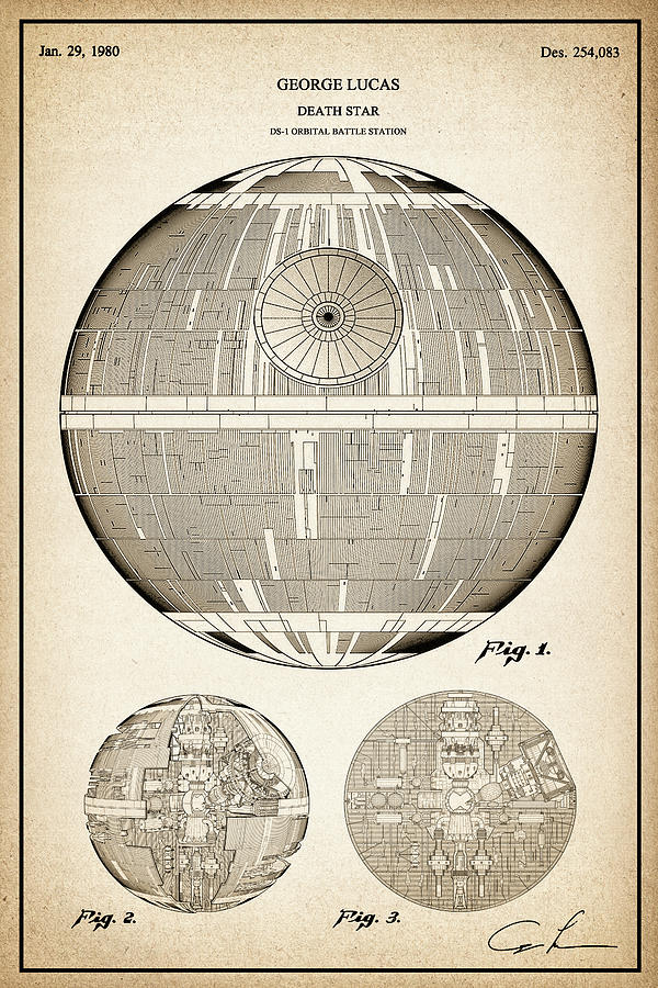 Death Star ds-1 Orbital Battle Station Star Wars Patent - Sv Drawing by SP JE Art