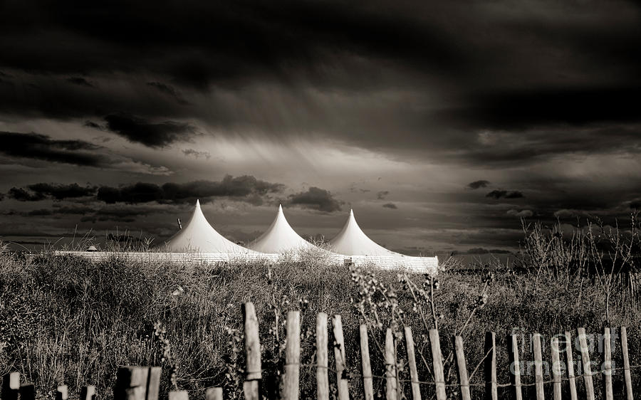 3 Peaks Tent Tops Canet Beach France Sepia  Photograph by Chuck Kuhn