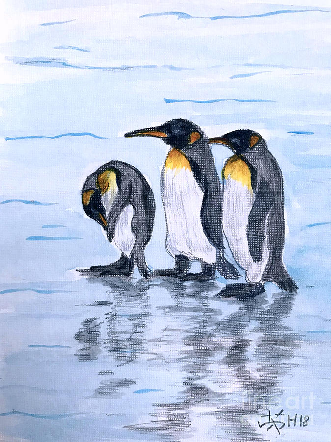 Penguins Painting - Three Amigos by Wonju Hulse Penguins Painting - Three Amigos by Wonju Hulse