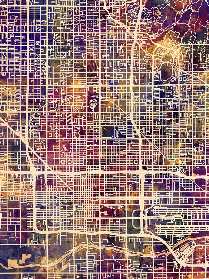 Phoenix Arizona City Map #3 Digital Art by Michael Tompsett