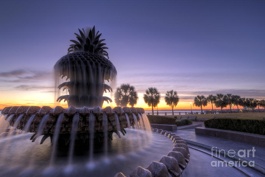 Pineapple Photograph - Pineapple Fountain Charleston SC Sunrise #3 by Dustin K Ryan