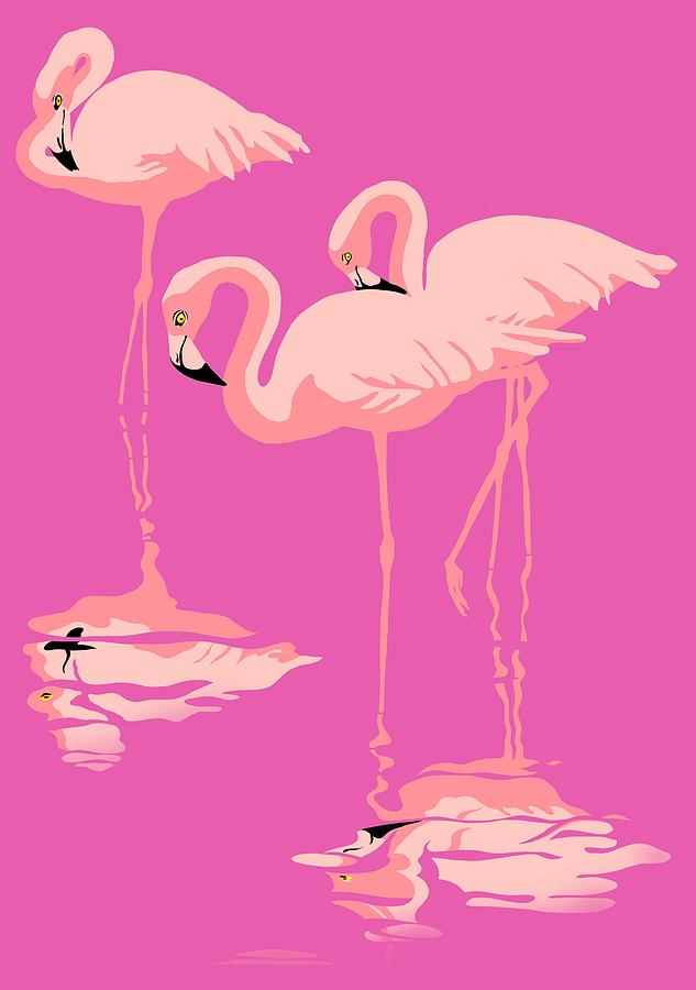 Pink Flamingos Abstract Pop Art Nouveau Graphic Art Retro Stylized Florida Painting By Walt Curlee