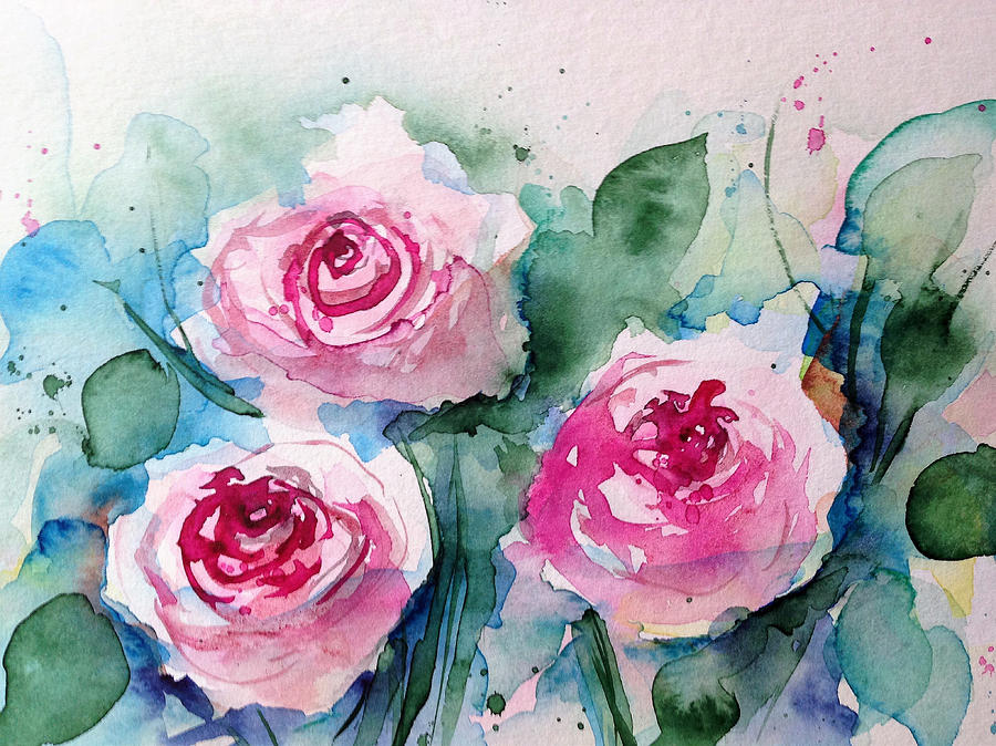 3 Pink Roses Painting by Britta Zehm