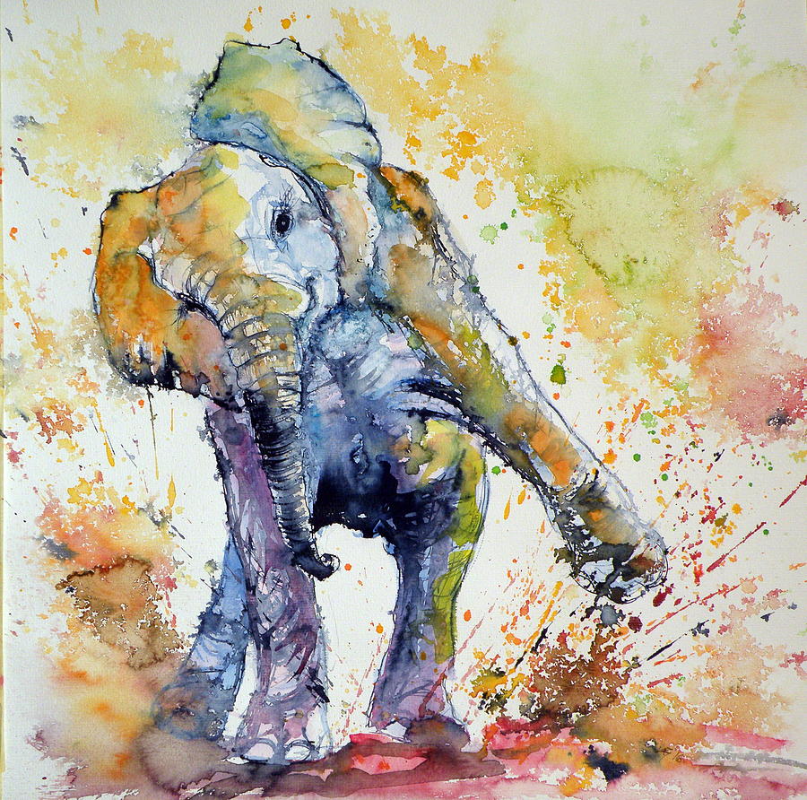 Playing elephant baby #2 Painting by Kovacs Anna Brigitta