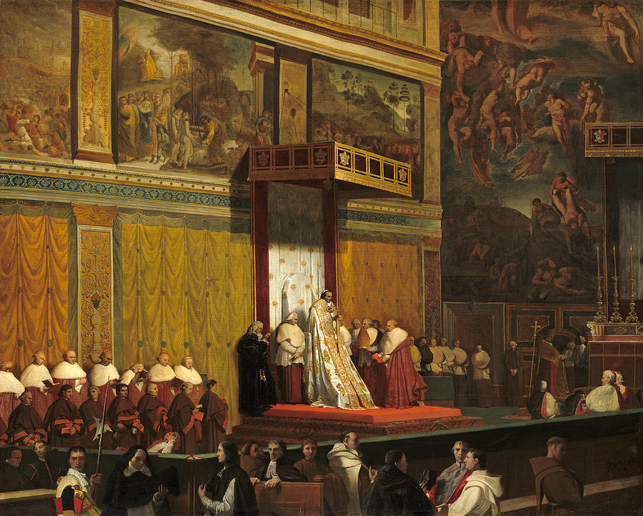 Pope Pius VII in the Sistine Chapel #4 Painting by Jean-Auguste-Dominique Ingres