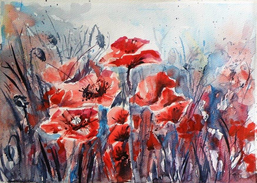 Poppies #3 Painting by Kovacs Anna Brigitta