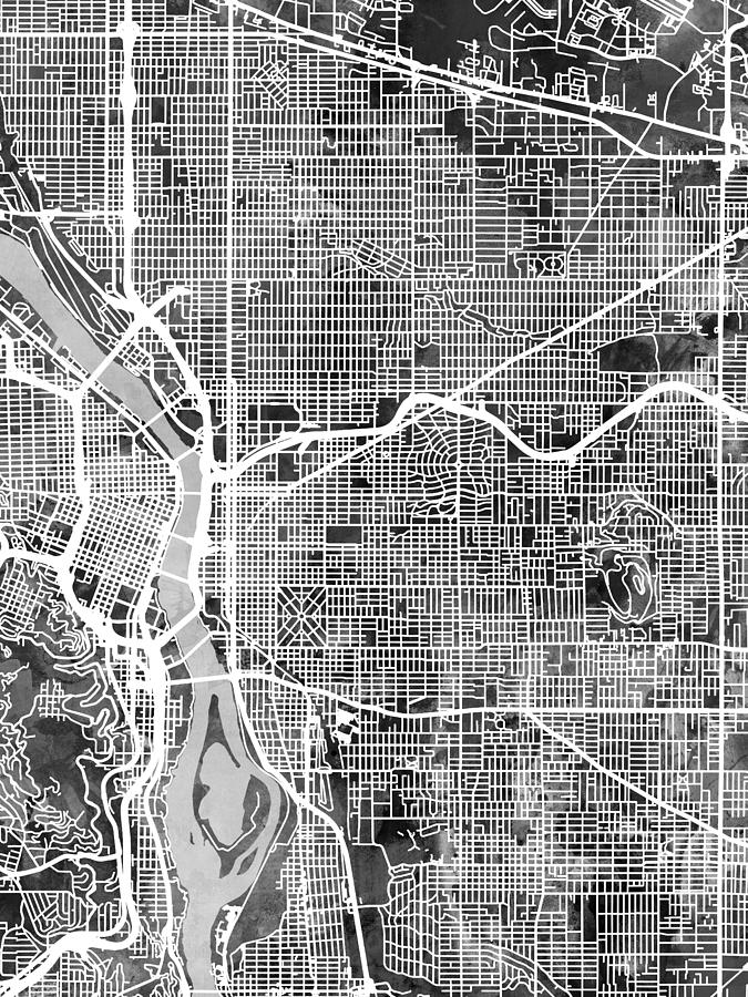 Portland Digital Art - Portland Oregon City Map #3 by Michael Tompsett