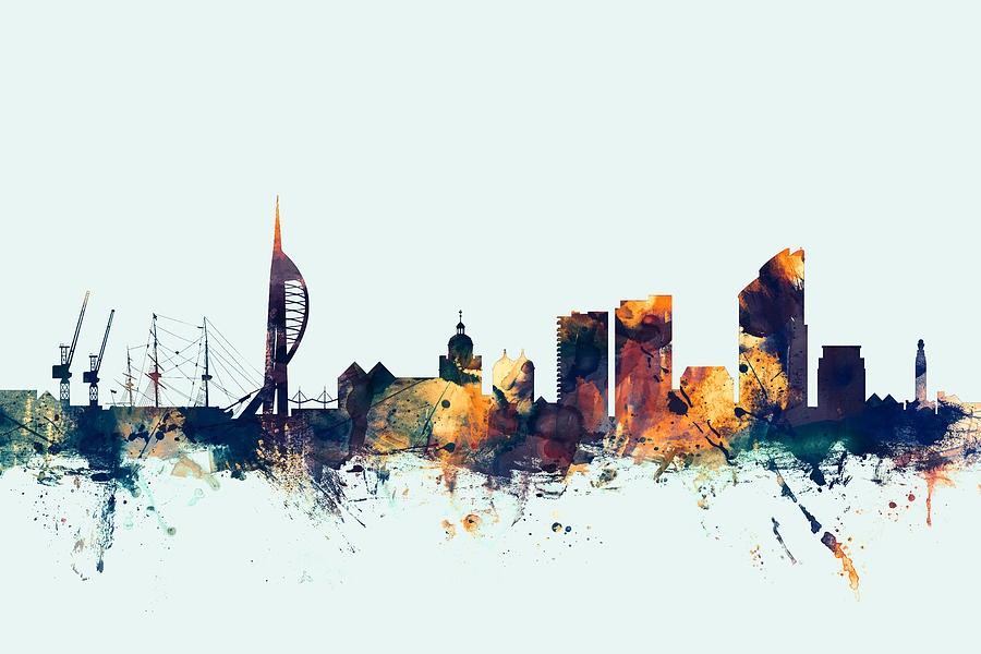 City Digital Art - Portsmouth England Skyline #3 by Michael Tompsett