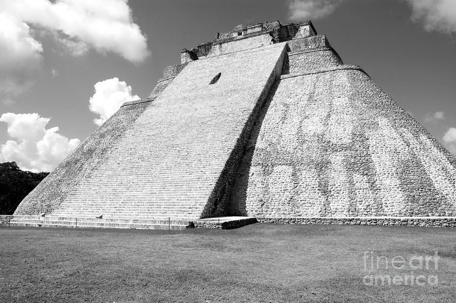 Pyramid of the Magician at Uxmal Mexico Black and White #3 Photograph by Shawn OBrien