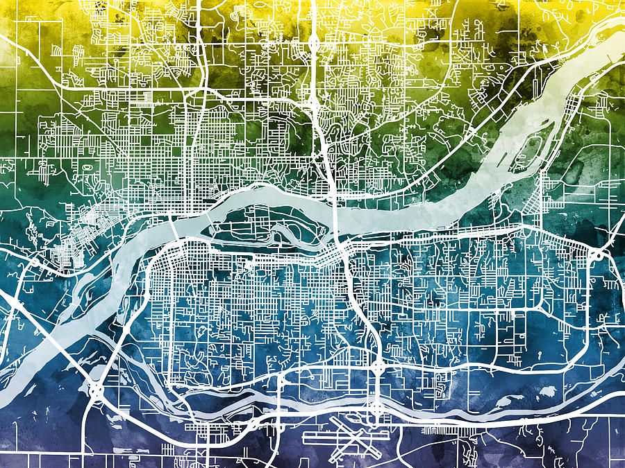 Davenport Digital Art - Quad Cities Street Map #3 by Michael Tompsett