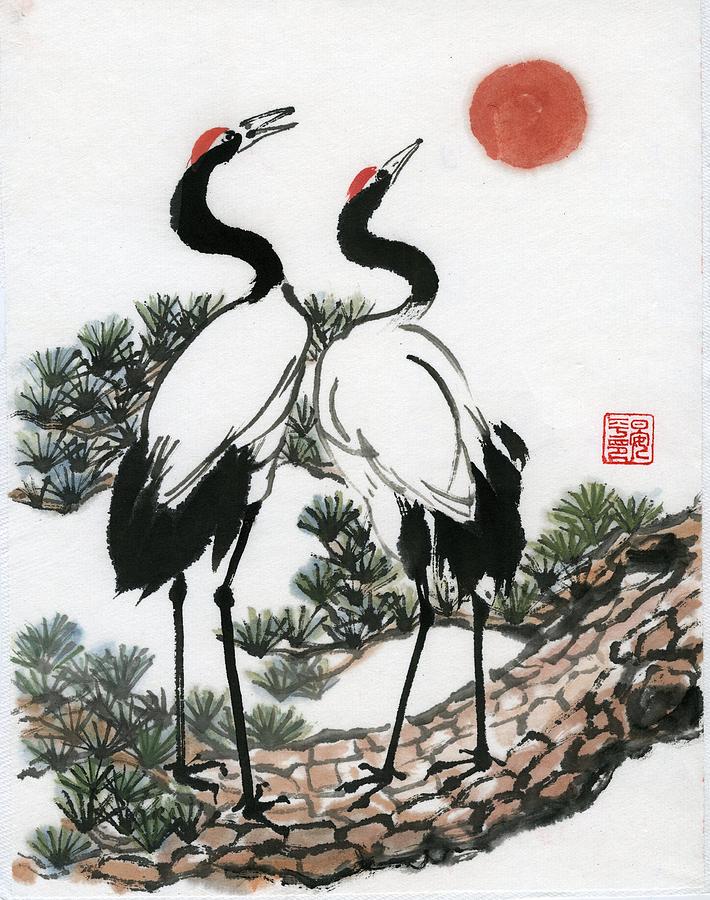 red crowned crane drawings