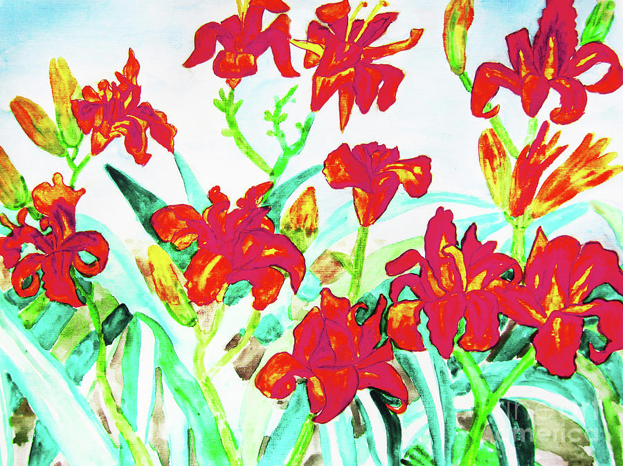 Red daily lilies #3 Painting by Irina Afonskaya