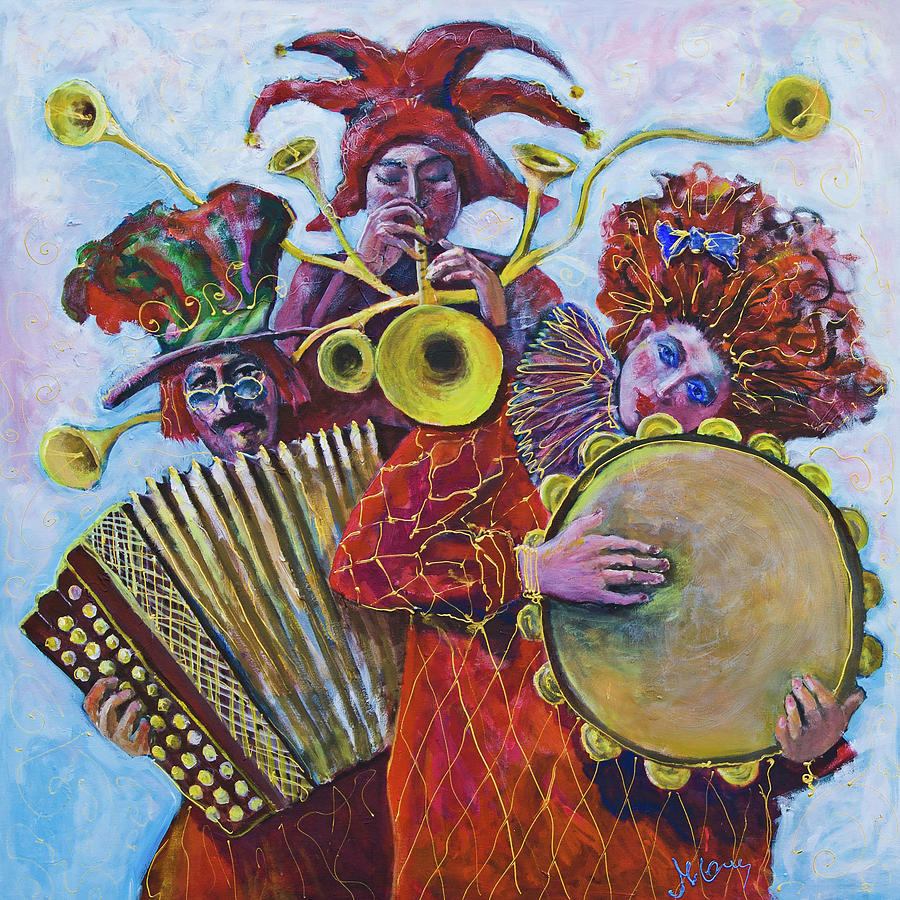 3 Red Musicians Painting by Maxim Komissarchik