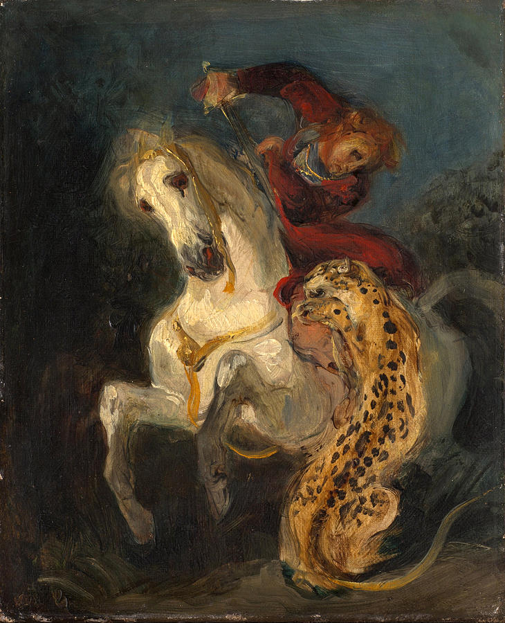 Rider Attacked by a Jaguar #3 Painting by Eugene Delacroix