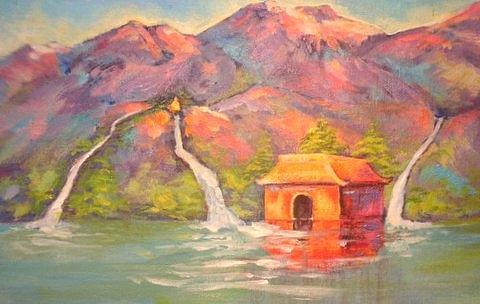3 Rivers Temple Painting by Caroline Patrick