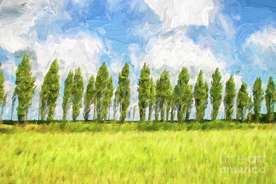 Row of trees in the wind #1 Digital Art by Patricia Hofmeester