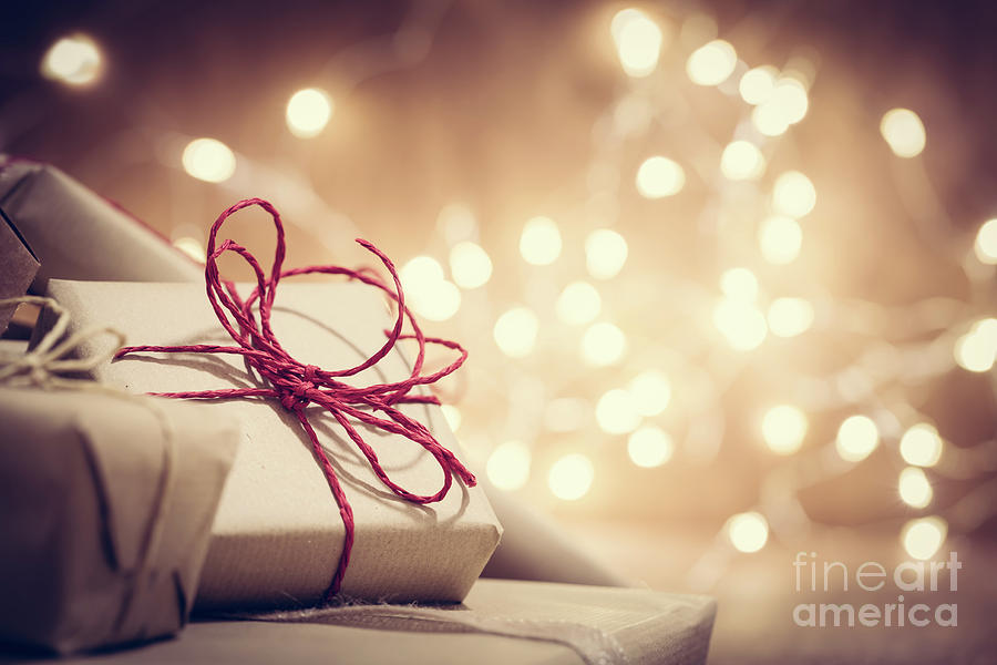 Rustic retro gifts, present boxes on glitter background. Christmas time #3 Photograph by Michal Bednarek