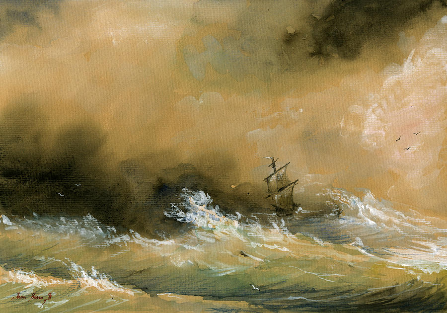 Ship Decor Painting - Sail Ship Watercolor #3 by Juan  Bosco