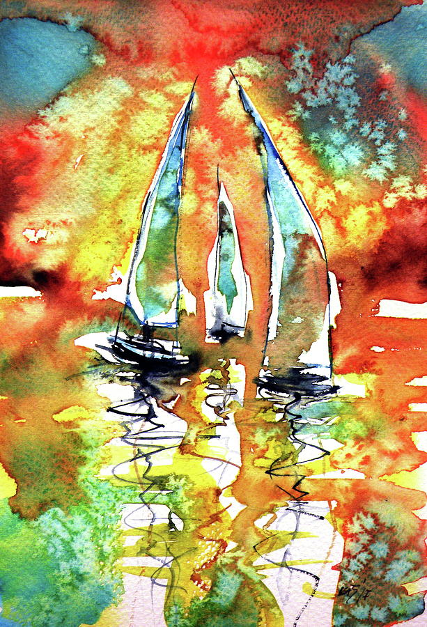 Sailboats #3 Painting by Kovacs Anna Brigitta